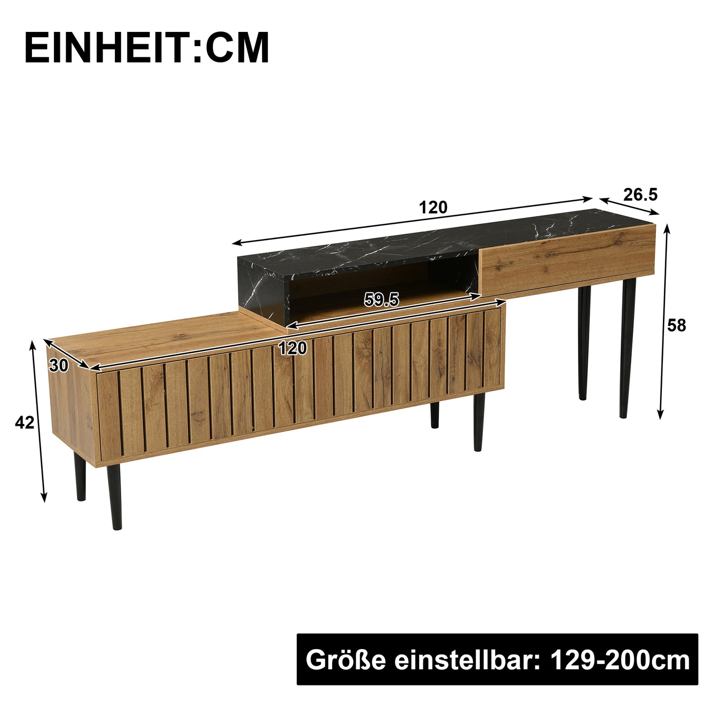 tv meubel – tv kast – tv meubelen – tv lowboard – mediameubel – modern design – 175 cm breed – marmer- en houtlook met metalen poten