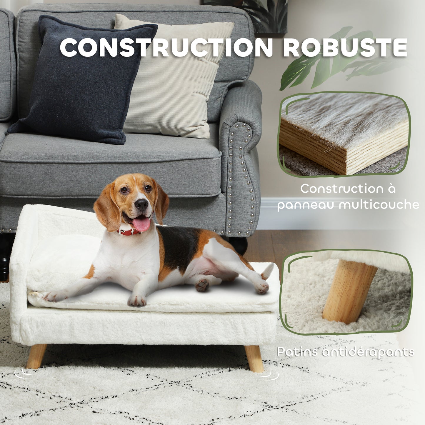 Hondenbank – Kattenbank – Huisdierenbed – Dierenbank – Zacht Kussen – Verwijderbare Wasbare Hoezen – Verhoogd Ontwerp – Polyester Met Katoenen Vulling – Creme – 70 x 42,5 x 38,5 cm – Geschikt Tot 15 kg