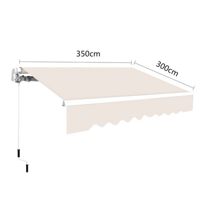 Knikarmscherm – Zonnescherm – Uitvalscherm – Terrasscherm – Balkon Scherm – Licht Beige – Handmatig Bedienbaar – UV-Bestendig Polyester 350x300 cm