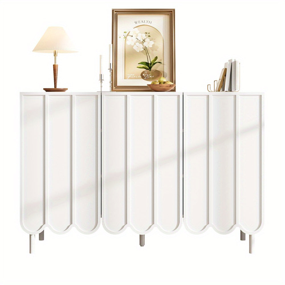 Dressoir – Opbergkast – Ladekast – Buffetkast – Woonkast – Modern wit – Golvende deuren – 120x35x80 cm – Grepenloos design – Verstelbare planken