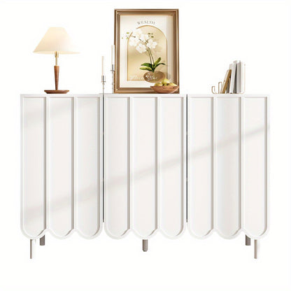 Dressoir – Opbergkast – Ladekast – Buffetkast – Woonkast – Modern wit – Golvende deuren – 120x35x80 cm – Grepenloos design – Verstelbare planken