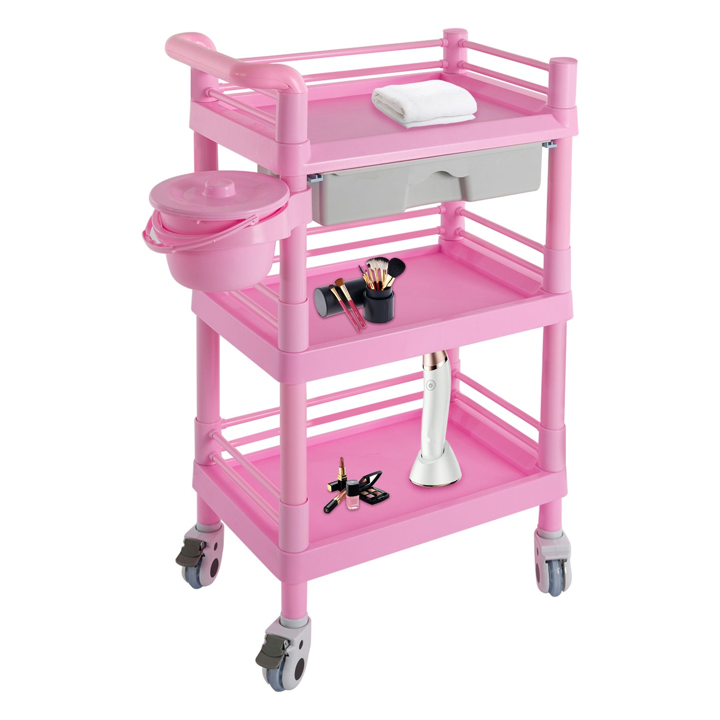 Beauty Trolley – Make-up Koffer – Schminkkoffer – Cosmetica Koffer – Opbergtrolley Roze – 3 Laags Met Lade – Mobiele Opbergruimte – 100 Kg Draagvermogen
