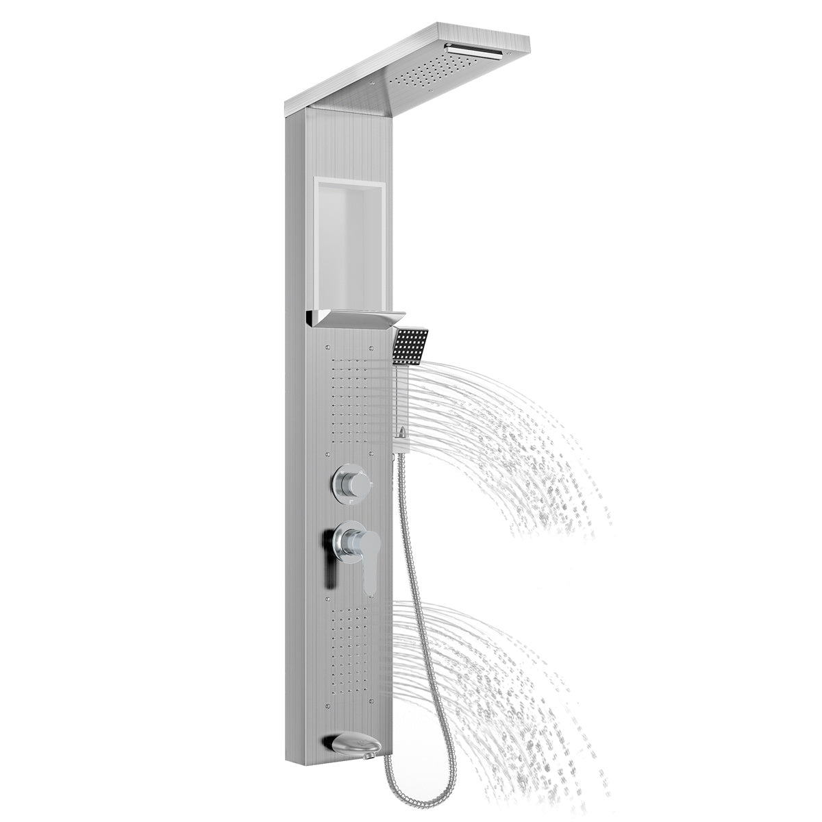 Regendouche Set – Douchepaneel – Douchekolom – Handdouche – Waterval Douche – RVS Staal – 5 Modi Inclusief – 20x47,8x122 cm – Wit