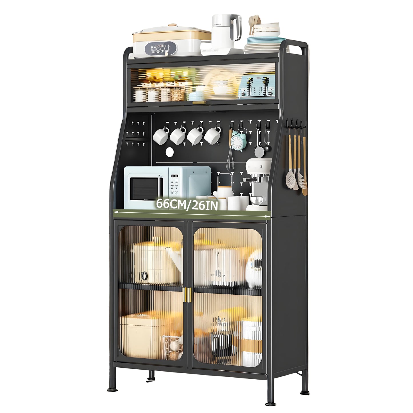 Keukenkast – Keukenkast Staand – Opbergkast – Hoge Kast – Pantrykast – Met Wielen En Verstelbare Poten – 66x36x160 cm – Met Werkblad