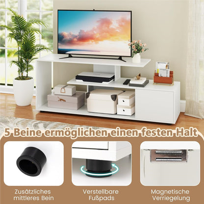 TV-meubel – TV-kast – Lowboard – Tv-meubel met opbergruimte – Tv-plank – Wit – Voor tv’s tot 55 inch – Uniek asymmetrisch design