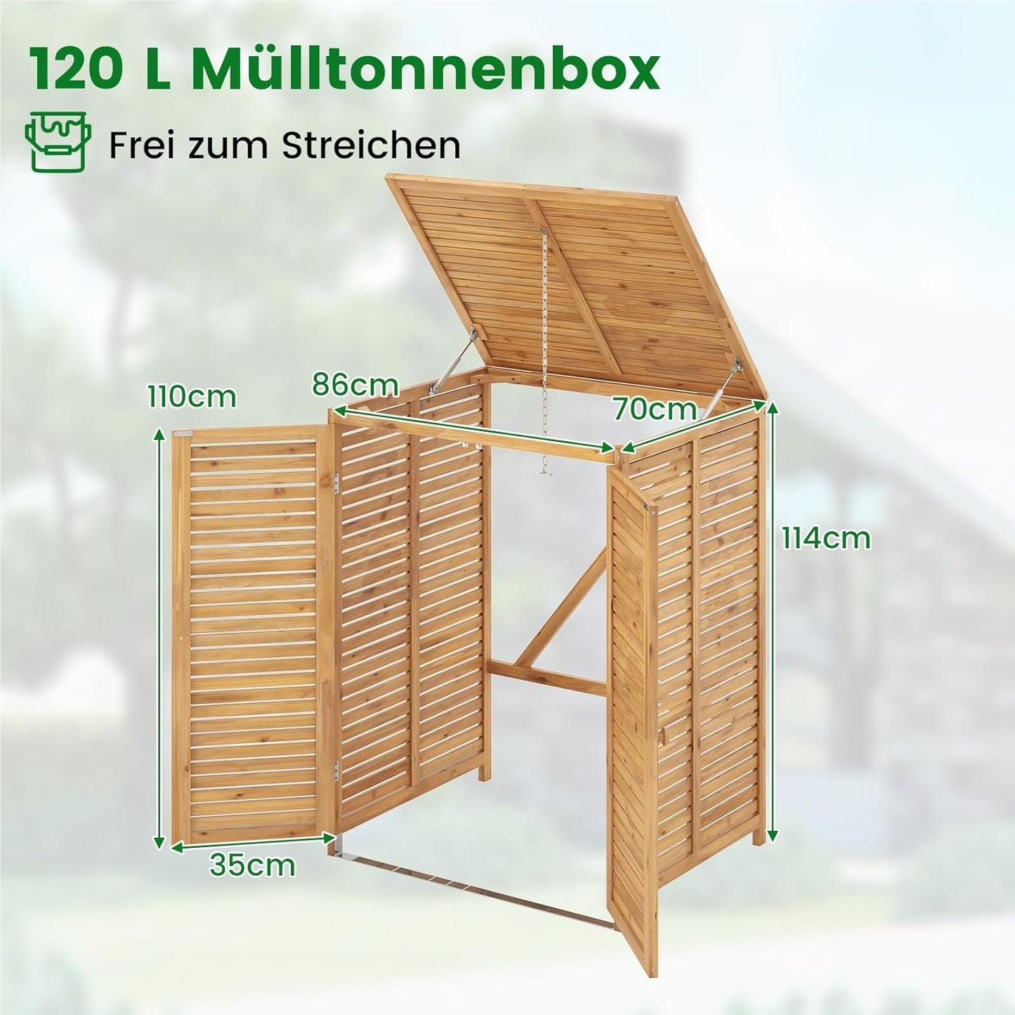 Houten Afvalbakombouw – Afvalbak Bescherming – Afvalbak Behuizing – Afvalbak Ombouw – Afvalbakkast – Weerbestendig Vurenhout – Gaspedaal Deksel & Afsluitbare Deur – Voor 120L Afvalbak