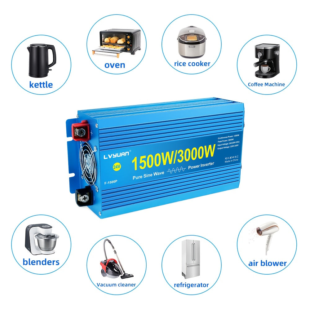 Omvormer – Spanningsomvormer – Inverter – Converter – 24V Variant – 1500W Continu Vermogen – Zuivere Sinusgolf Met LCD Display