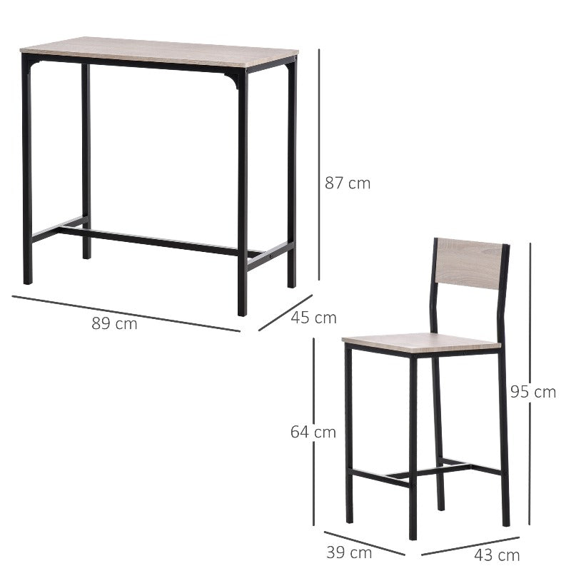 Eettafel Set – Bartafel – Hoektafel – Keukentafel – Barstoelen – MDF Zwart – Compact 89x45x87 cm – Inclusief 2 Stoelen