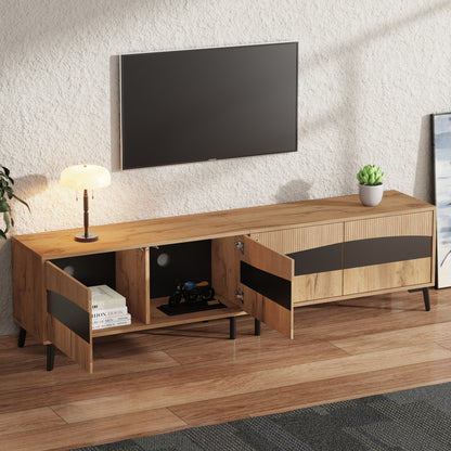 TV-meubel – TV-kast – TV-meubel woonkamer – Lowboard – Mediaconsol – Natuurlijke Houtkleur Met Zwarte Accenten – 180 cm Breed Met 4 Kasten En 30 kg Draagvermogen