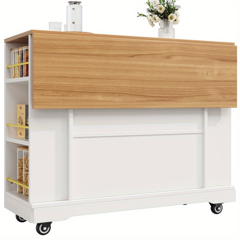 Keukeneilandwagen – Keukentrolley – Serveerwagen – Keukenkast – Keukeneiland – Uitschuifbare Tafel – MDF Met 4 Wieltjes