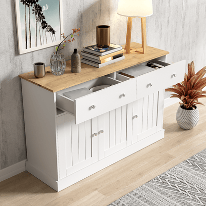 Dressoir – Wandmeubel – Opbergkast – Sideboard – Kast – Wit Hout – Push-to-Open Systeem – 120x36x80,5 cm Compact & Stevig