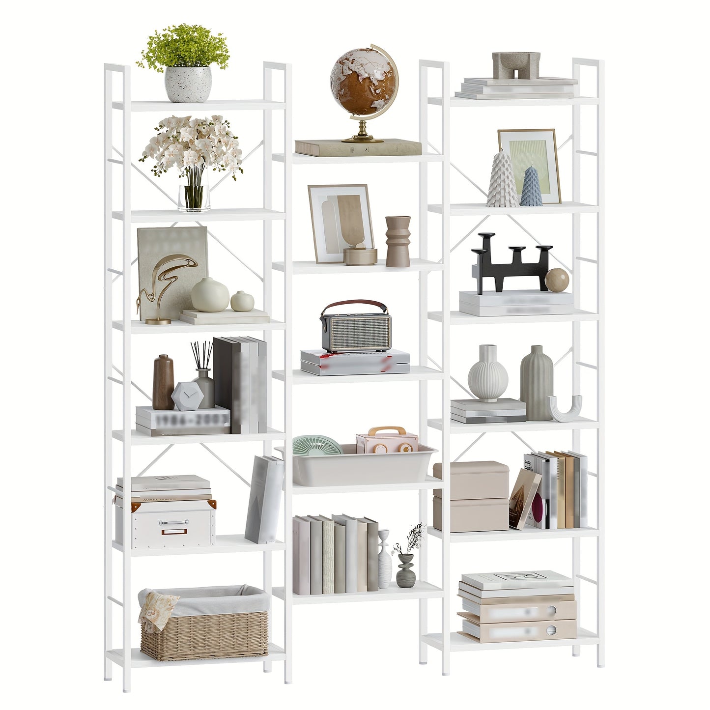 Boekenplank – Boekenrek – Wandplank – Boekenhouder – Witte Verticale Boekenkast – 17 Verstelbare Planken – 24x152x186 cm – Met Metaal Frame