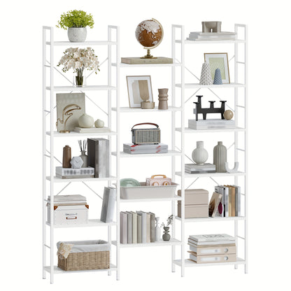 Boekenplank – Boekenrek – Wandplank – Boekenhouder – Witte Verticale Boekenkast – 17 Verstelbare Planken – 24x152x186 cm – Met Metaal Frame