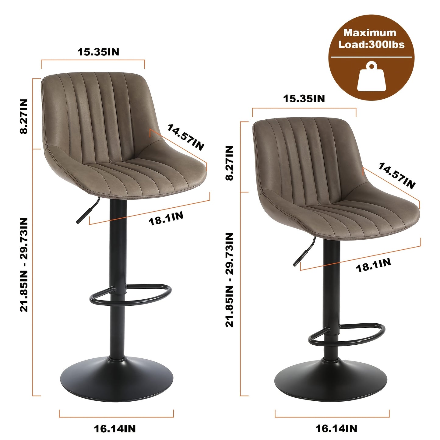 Barkrukken – Barstoelen – Keukenstoelen – Krukken – Barkruk Set – Donkergrijs – Verstelbare Hoogte – Draaibare Zitting Met Rugleuning