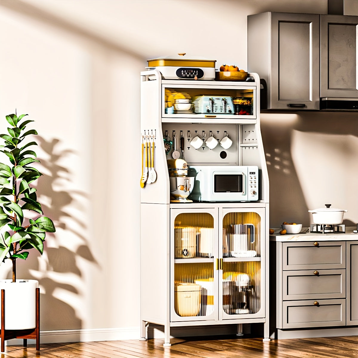 Voorraadkast – Opbergkast – Keukenkast – Opbergrek – Stellingkast – 5 Verdiepingen – Verstelbare Planken – Metalen & Kunststof – Zwart – Inclusief Bakers Rack en Pegboard Haken