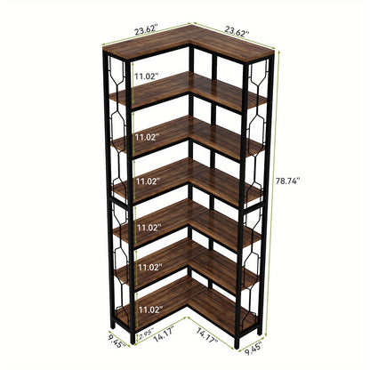 Hoekplank – Hoekrek – Boekenkast – Wandplank – Opbergkast – 7 Schappen – Hardhouten Frame Met Metalen Accenten – Eenvoudige Montage