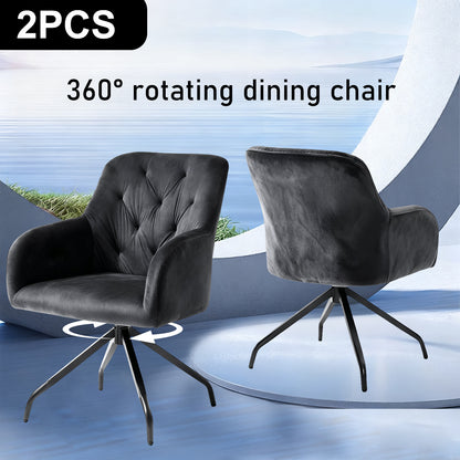 Retro Eetkamerstoelen – Velvet Stoelen – Bureaustoelen – Design Stoelen – Armleuningen – Set van 2 – Zwarte Fluweel Bekleding – Stevige Metalen Poten