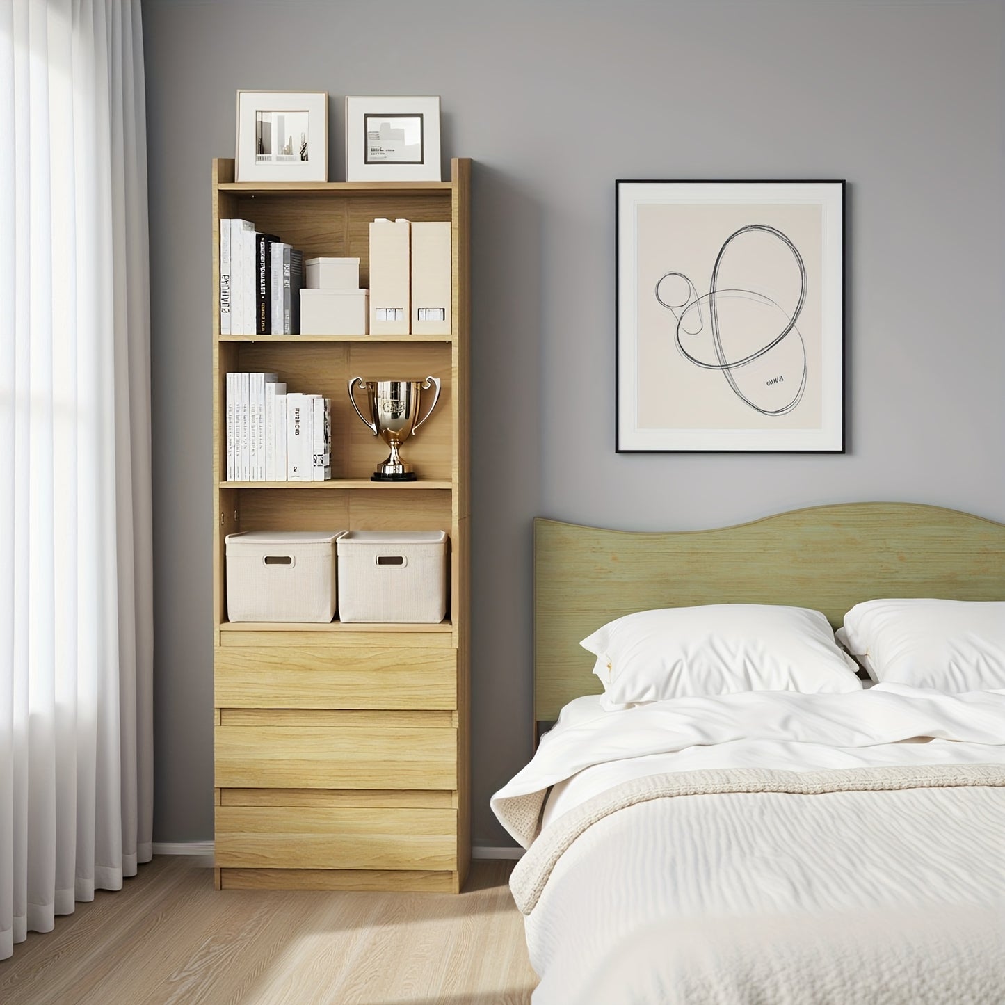 Houten Boekenkast – Boekenplank – Opbergkast – Vakkenkast – Boekenkast Verticaal – 3 Vakjes – Duurzaam Hout – 180x59x32 cm