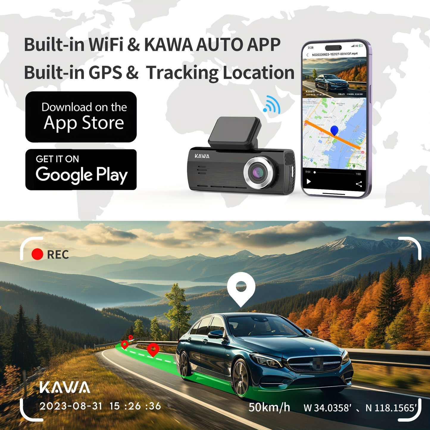 Dashcam – Auto Camera – Dual Recorder – Voorkant Achterkant – Wifi GPS – 4K Ultra HD Resolutie – Nachtzicht Met 8,03 cm IPS-Scherm