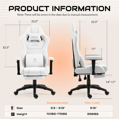 Ergonomische Gaming Stoel – Bureaustoel – Computestoel – Racestoel – Zwarte Werkstoel – Hoog Rugleuning – Verstelbare Armleuningen & Voetensteun – Stevig Metalen Frame