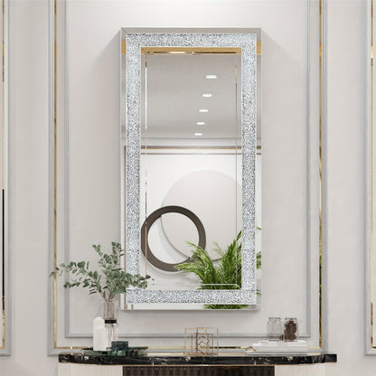 Grote Wandspiegel – Volledige Lengte Spiegel – Hangspiegel – Sierlijke Spiegel – Grote Kamer Spiegel – 120x60cm – Verzilverd Kristal Frame – Horizontaal en Verticaal Ophangbaar
