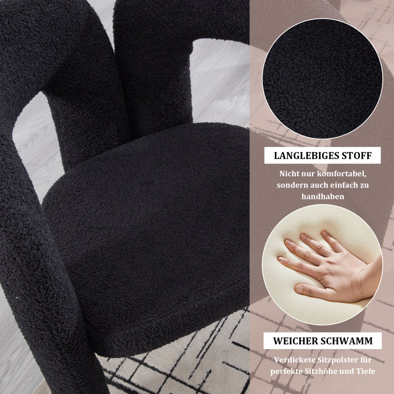 Stoel – Eetkamerstoel – Bureaustoel – Fauteuil – Leesstoel – Teddyflor Bekleding – Ergonomische Rugsteun – Zithoogte 42 cm – Stevig Houten Frame – Zwart
