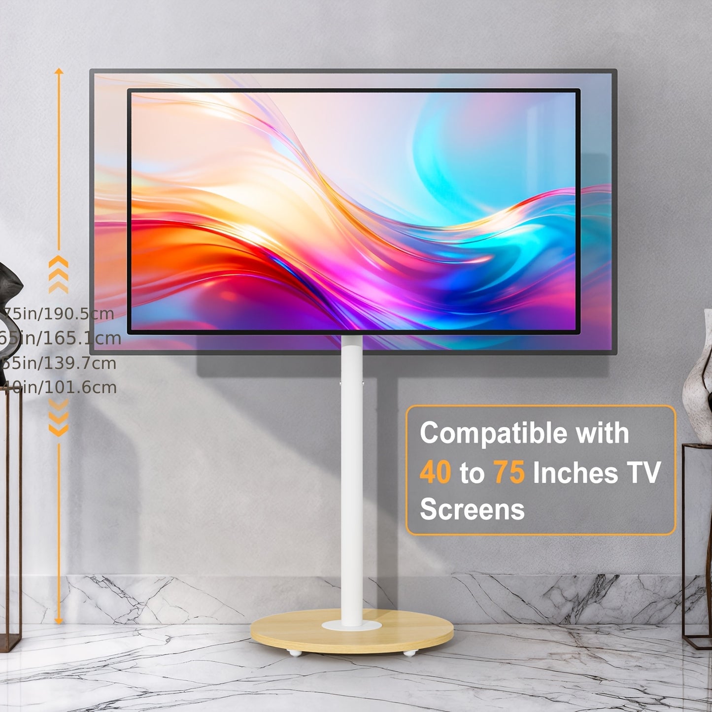 Verstelbare TV-standaard – Mobiele TV-wagen – TV-meubel op wielen – TV-voet – TV-houder – Geschikt voor 40-75 inch – Max. 50 kg draaggewicht – Met extra plank – Maximale VESA 600x400 mm