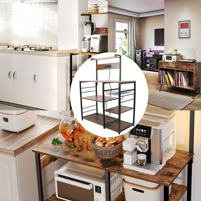 Keukenrek – Keukentrolley – Opbergrek – Keukenorganizer – Kast Organizer – Vier Lagen – Metalen Frame – Walnootkleurige Afwerking