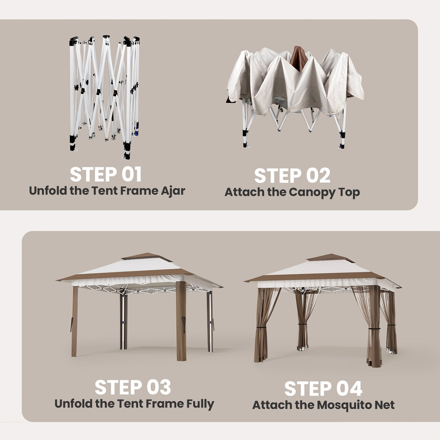 Pop-up Partytent – Tuin Tent – Marktkraam Tent – Buiten Tent – Gazebo – Verstelbare Hoogte – Waterdicht Met Muskietennet – Beige