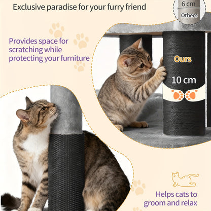 Krabpaal Kat – Krabmeubel Kattenboom – Kattenhuis Krabton – Kattenmeubel Speeltoren – Lichtgrijs Zwart – 163 cm Hoog – Geschikt Voor Grote Katten & Meerdere Katten