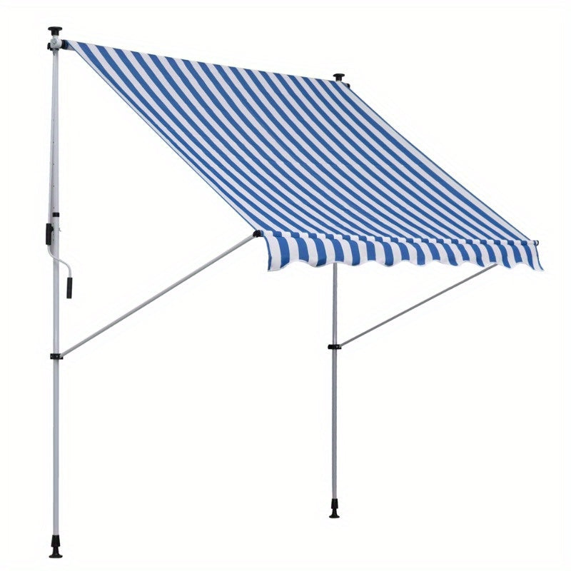 Verstelbaar Vouwdak – Zonnescherm – Terrasoverkapping – Balkonluifel – Patio Schaduwdoek – Aluminium Frame – 200x150 cm – Weerbestendig Blauw-Wit Gestreept