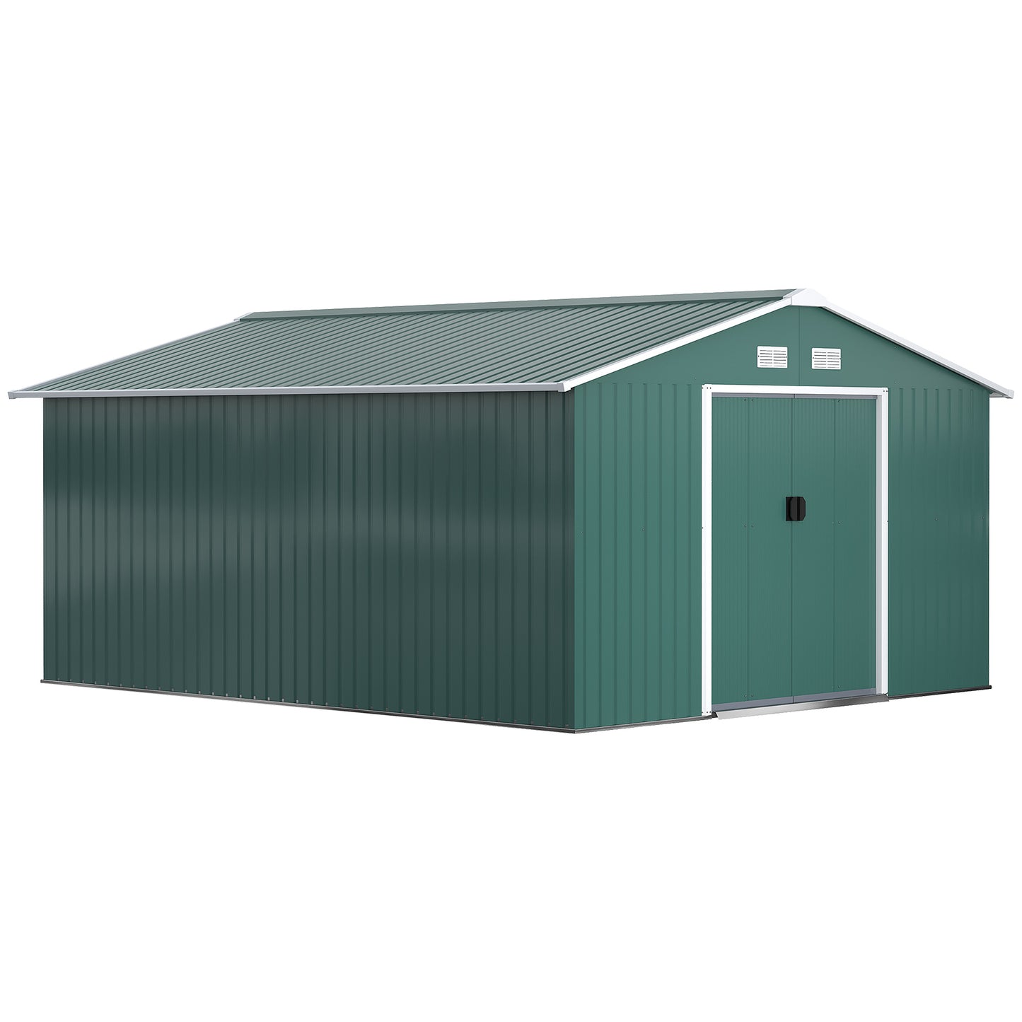 Tuinhuisje – Tuinschuur – Tuinberging – Tuinkast – Gereedschapsschuur – Gegalvaniseerd Staal – 12,4 m² – Schuifdeuren – Weerbestendig – Met Fundering – Pent Dak – Donkergroen