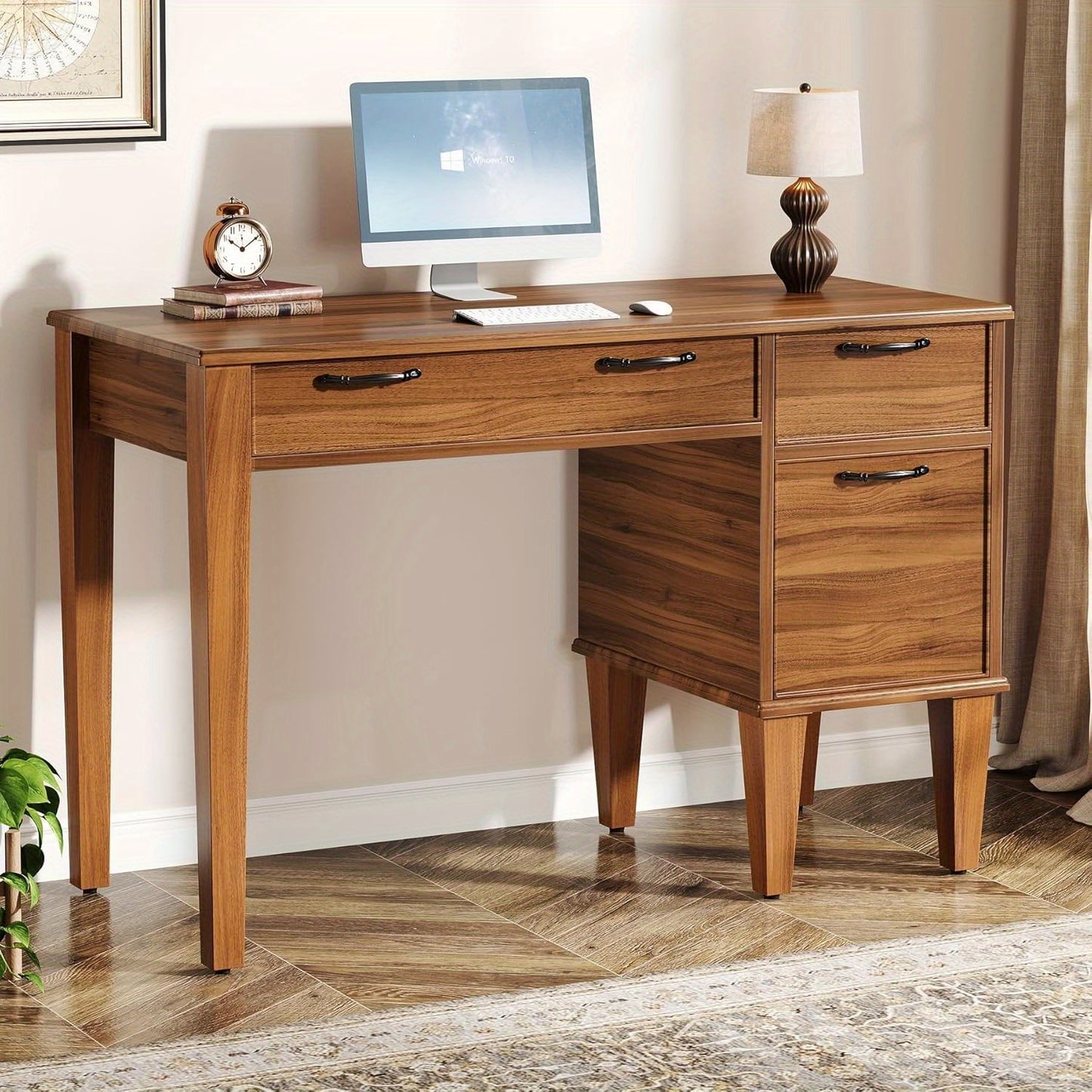 Bureau – Computertafel – Schrijftafel – Werktafel – Bureaus – 119,4 cm – MDF Engineered Wood – 3 Lades – Verstelbare Voetjes – Farmhouse Stijl – Compact en Stabiel