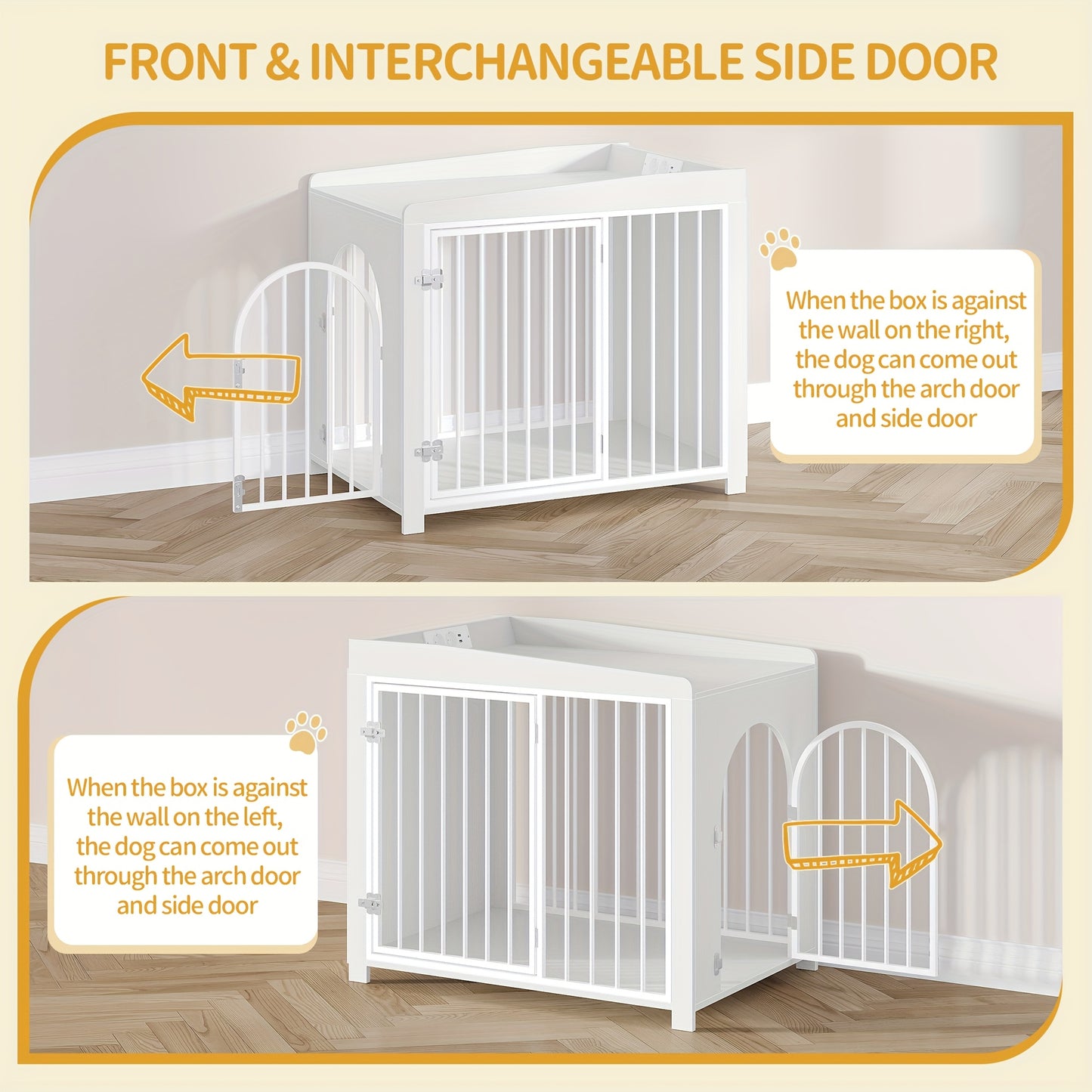 Dog Cage Furniture, 90cm Dog Crate with USB Port And Power Socket, 2 Doors, Modern Indoor Dogs Cage for Small And Medium Dogs, End Side Table, Indoor Kennel, 63 X 90 X 79cm, White