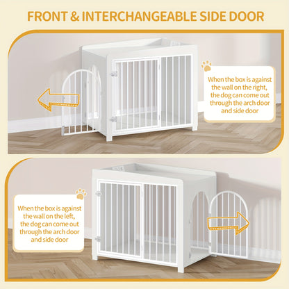 Dog Cage Furniture, 90cm Dog Crate with USB Port And Power Socket, 2 Doors, Modern Indoor Dogs Cage for Small And Medium Dogs, End Side Table, Indoor Kennel, 63 X 90 X 79cm, White