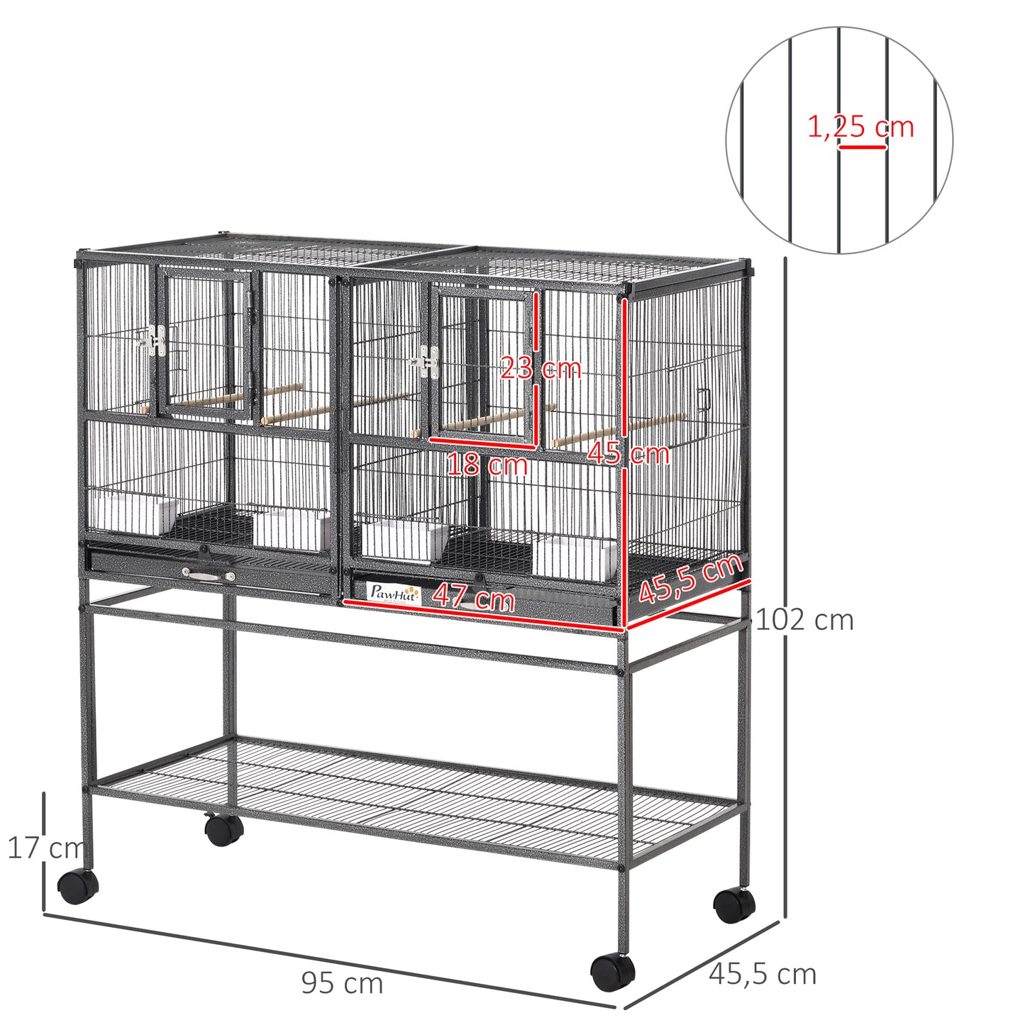 Vogelkooi – Vogelkastje – Vogelkooi Met Nestkast – Vogelnestkast – Vogelhuisje – Stevig Metalen Frame – Ruim 95x45,5x102 cm – Zwart Grijs