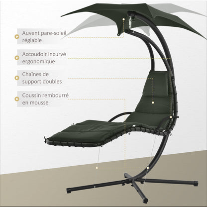 Hangstoel – Schommelstoel – Tuinstoel – Hanggedeelte – Loungechair – Donkergrijs Zwart – Robuust Stalen Frame – Verwijderbaar Zonnescherm