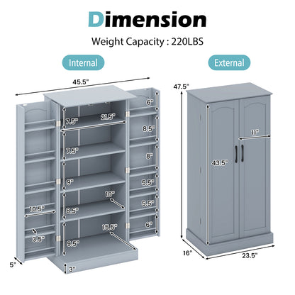 Buffetkast – Dressoir – Opbergkast – Keukenkast – Voorraadkast – 12 Zijplanken – Verstelbare Planken – Anti-Kantel Beveiliging – Grijs – 60 x 40 x 120,5 cm