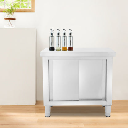 RVS Werktafel – Werkbank – Inklapbare Werktafel – Keukentafel – Opbergtafel – 80x60x80 cm – Verstelbare Poten – Roestvrij Stalen Kast Met Schuifdeuren