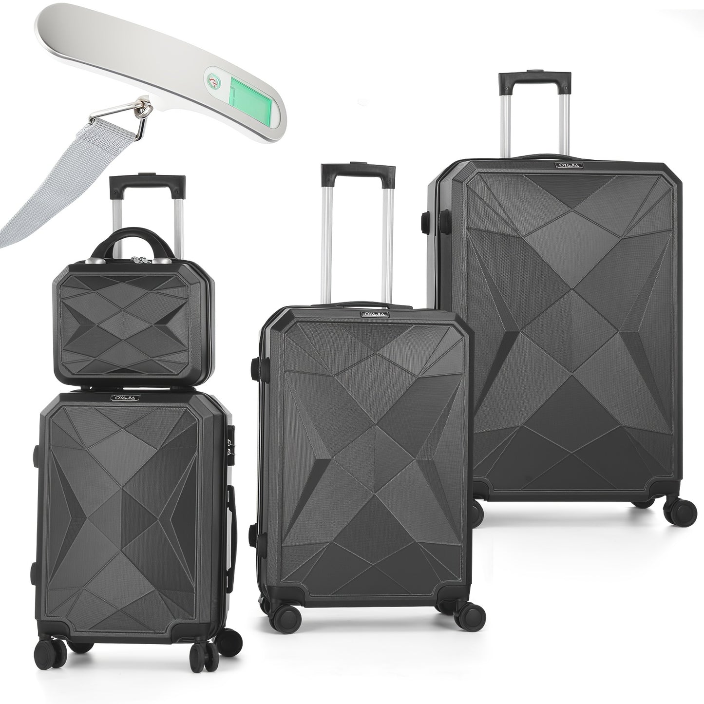 Kofferset – Reiskoffer – Bagageset – Suitcase – Trolley – ABS Hardcase – Digitale Weegschaal – 4-delige Set Zwart – Stille Spinner Wielen – Verstelbare Aluminium Trekstang