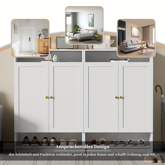 Schoenenkast – Schoenenrek – Schoenenkastje – Schoenopberger – Schoenmeubel – Modern – Wit Met Gouden Handgrepen – Verstelbare Planken – Compact Formaat 73x34x109 cm
