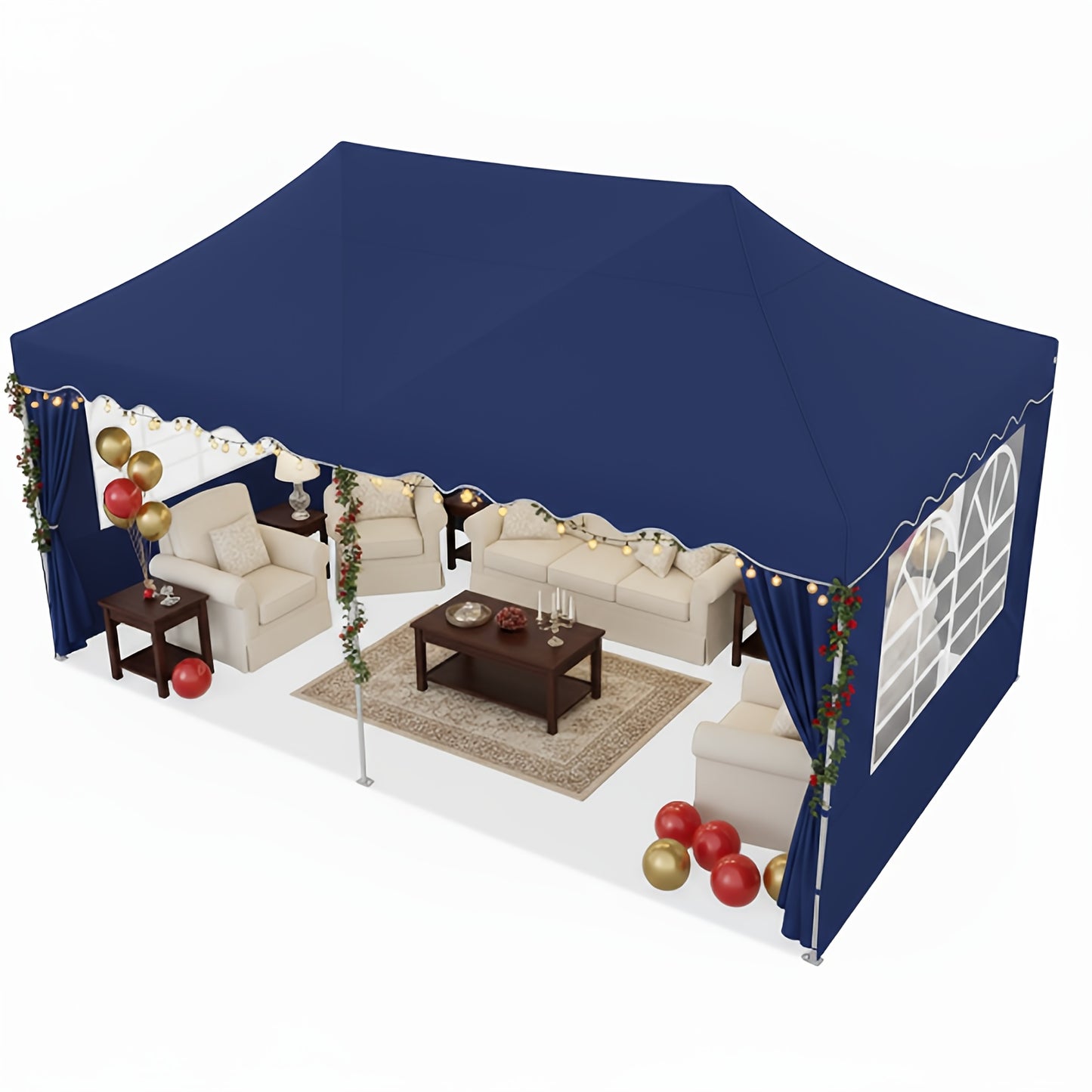 Pop-Up Tent – Partytent – Canopy – Vouwtent – Evenemententent – Blauw – 3x6 meter – UV-bestendig Oxford Doek – 6 Afneembare Zijwanden – 3 Verstelbare Hoogtes – Inclusief Zandzakken en Wieltas