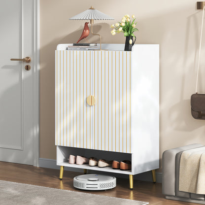 Schoenenkast – Schoenenrek – Schoenenopberger – Schoenenkast – Opbergkast – Wit Metaal – 3 Niveaus Met Dubbele Deuren – Ruimtebesparend 75x35x110 cm