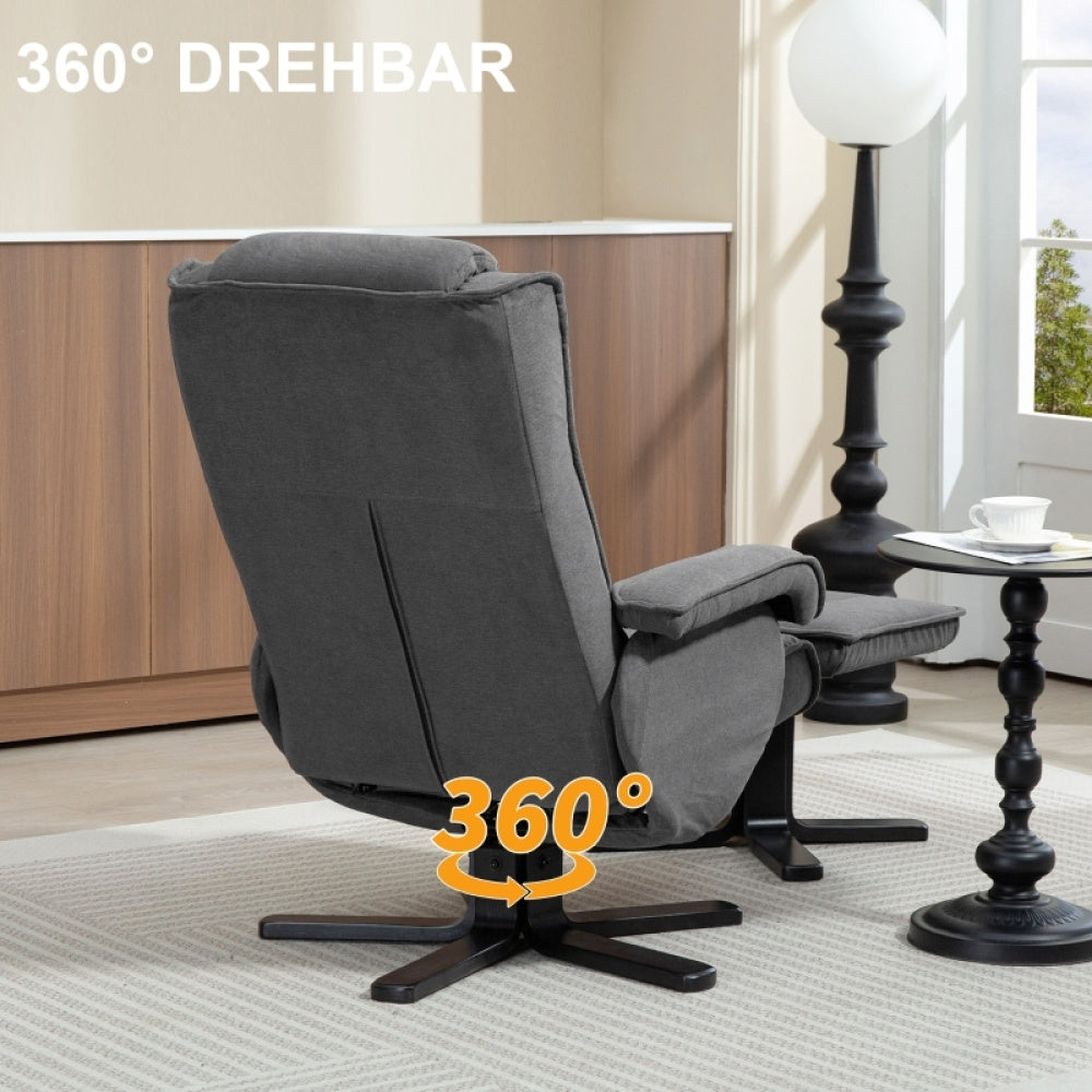Draaifauteuil – Loungefauteuil – Relaxstoel – Tv-stoel – Fauteuil Met Voetenbank – 360° Draaibaar – Verstelbare Rugleuning – Fluweellook Donkergrijs