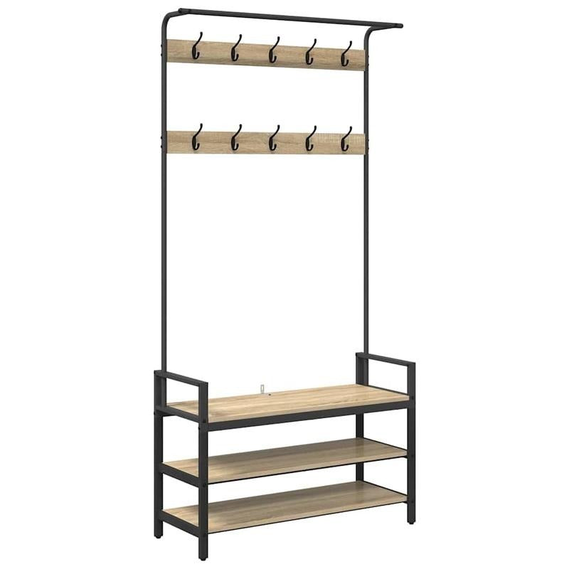 Kapstok Staande – Garderobe Rek – Jassenhanger – Schoenenrek – Halmeubel – Eiken – Ruimtebesparend Design – Stevig Multipurpose Meubel 95x34x184 cm
