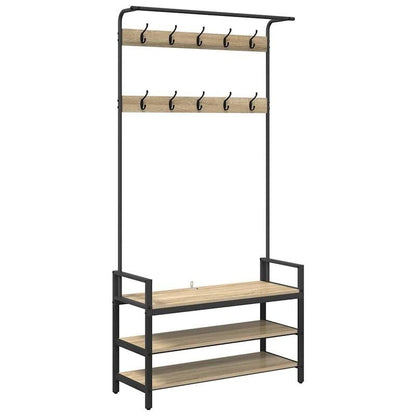 Kapstok Staande – Garderobe Rek – Jassenhanger – Schoenenrek – Halmeubel – Eiken – Ruimtebesparend Design – Stevig Multipurpose Meubel 95x34x184 cm