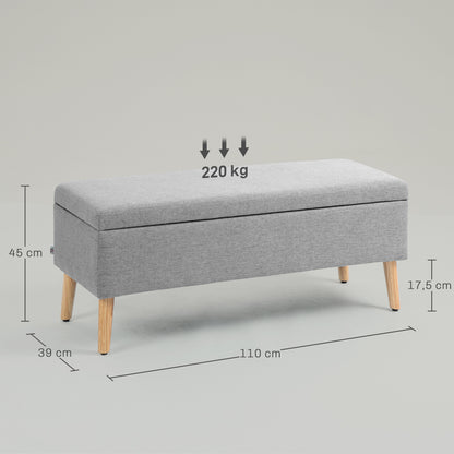 Opbergbank – Opbergbank – Zitbank – Opbergkist – Bank Met Opbergruimte – Linnen-Look Bekleding – Max. Draagvermogen 220 kg – Grijs – 110x39x45 cm – Rubberhouten Pootjes