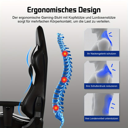 Ergonomic Gaming & Office Chair with Memory Foam, Lumbar Support & Headrest - Height-Adjustable Computer Desk Chair with 5-Wheel Base, Manual Recline, Heavy-Duty for Office/Gaming (Compatible with PC/Laptop) -