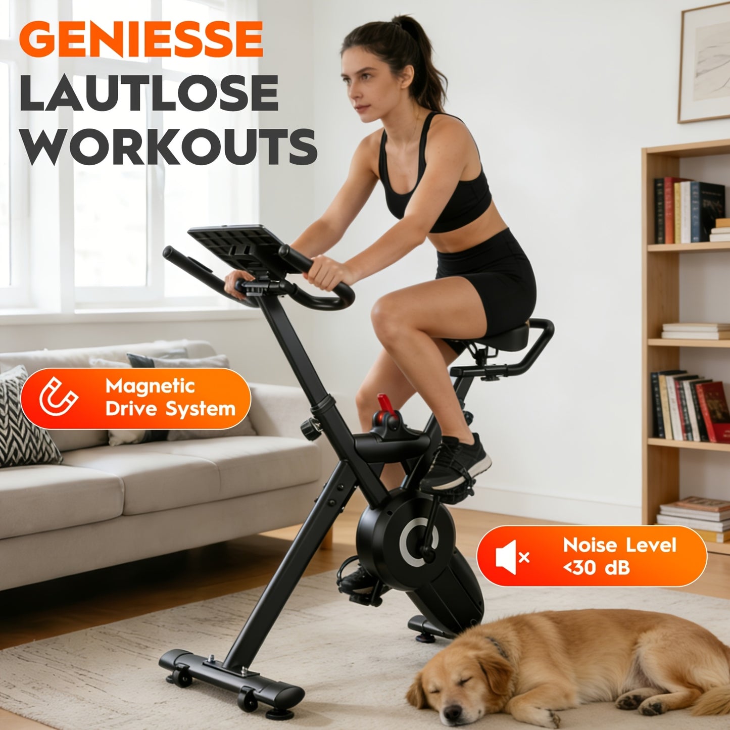 1 Foldable Silent Exercise Bike | Magnetic Resistance, 12-Speed Intelligent Adjustment, 150KG Load-bearing Capacity, Includes Arm Pull Rope, Full Body Shaping, Iron Frame, Without Battery