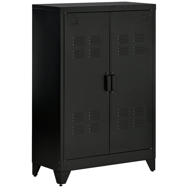 Metalen Opbergkast – Stalen Kast – Documentenkast – Archiefkast – Opbergkast Kantoor – Verstelbare Plank – Dubbele Magneetschuifdeuren – 75x33x110 cm – Zwart